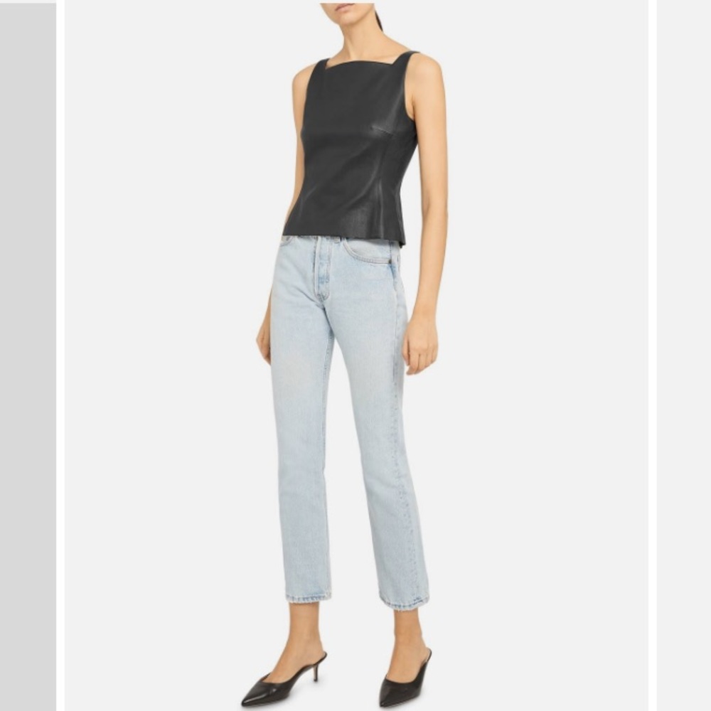 Theory 100% Leather Square Neck Top